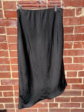 Black Satin Midi Slip Skirt